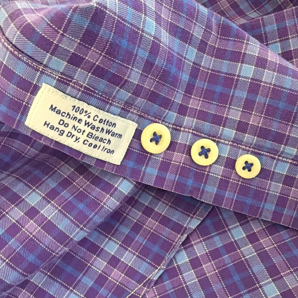 David Donahue Men XXL Purple Blue Plaid Long Sleeve Cotton Button Down Shirt - Picture 9 of 10